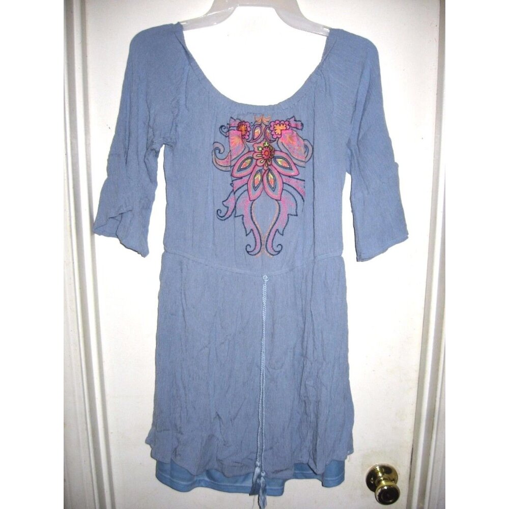 Flying Tomato Blue Pink Orange Embroidered Floral Dress Boho Hippie Indie Size M